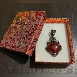 Large vintage BA Suarti 925 sterling silver carnelian pendant with bale